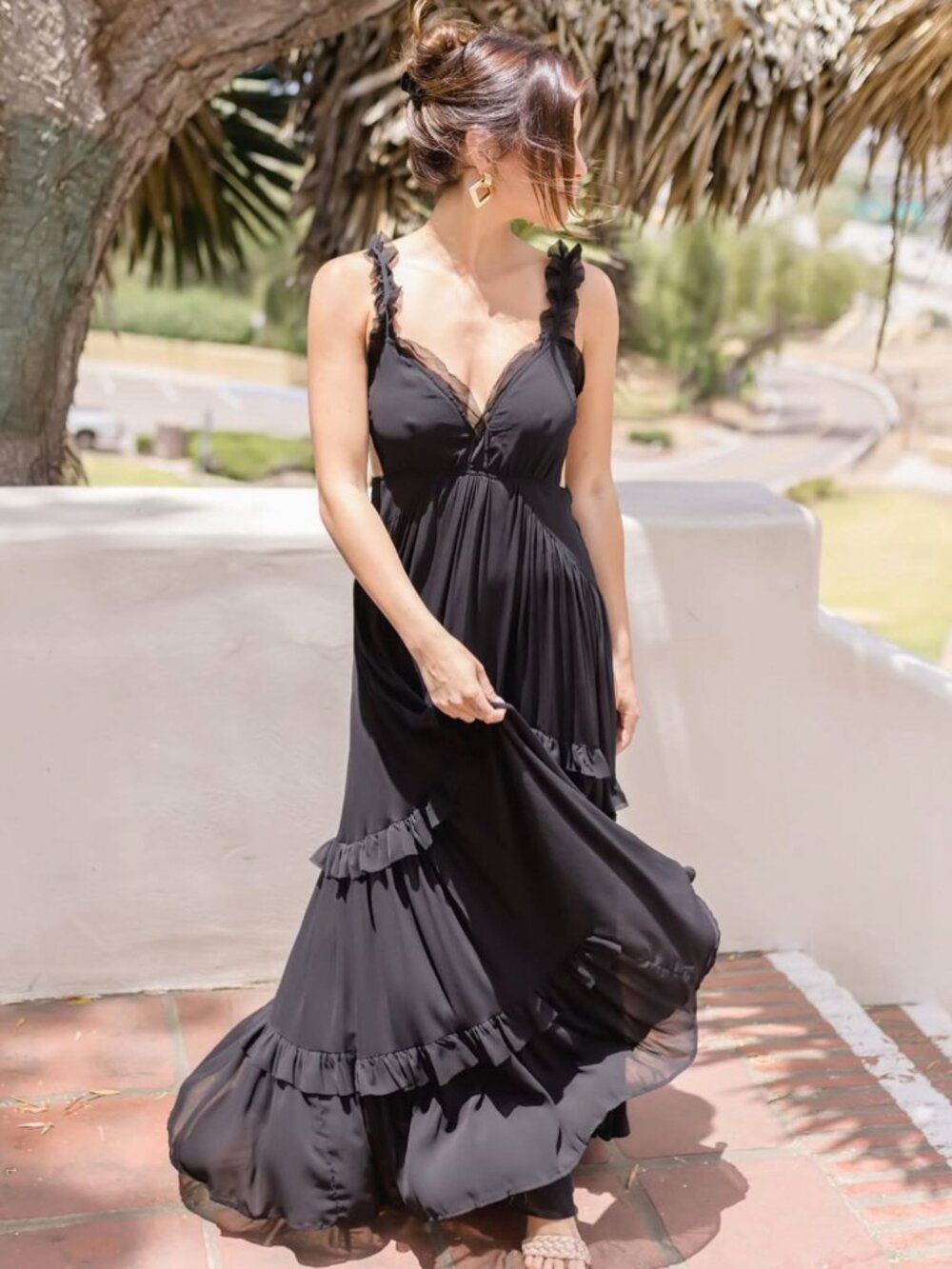 Black Golden Hour Chiffon Cutout Maxi Dress